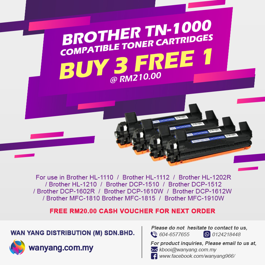 Buy three units Brother TN-1000 compatible toner cartridges free one(1) 